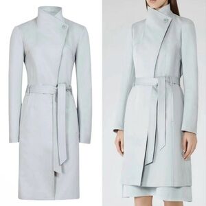 Reiss Turville cotton wrap coat in abyssal blue, size XS